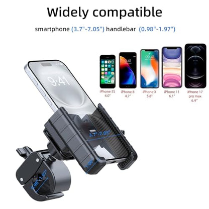 Anti-Vibration Bike Phone Holder,Motorcycle Mount,Lockable & Rotating,Shockproof Motorcycle Phone Mount with Quick Lock,Fit iPhone & All Android Phone for Electric Scooter E-Bike Stroller