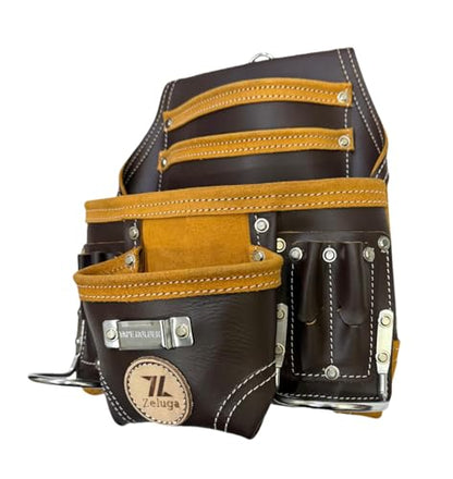 Zeluga 20-164 10 Pocket Rigger Heavy Duty Leather Tool Bag, Coffee - color: Coffee