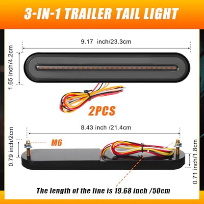Lewtemi 2 Pcs 9" 3-in-1 Trailer Tail Light 12-30V Universal 100 LED Red Amber Sequential Strip, Running Stop Turn Signals Brake Lights, for Chopper Truck Atv Utv Adv Pickup Golf Cart - size: 9 Inch, style: Trailer Style