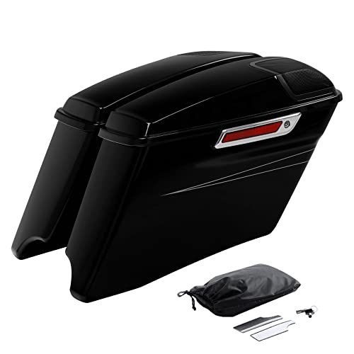 HR3 Vivid Black (Pinstripe) 4" Stretched Hard Saddlebags w/Speaker Lids Compatible with 2015-2016 Road Glide Special FLTRXS Street Glide Special FLHXS (Replace for OEM) - color: Vivid Black (Pinstripe)