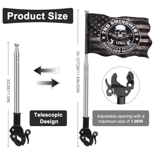 2Pcs Adjustable Bike Flag Pole, 51in/1.2m Stainless Steel Motorcycle Golf Cart Flagpole Mounts for Mountain Road Bicycle Off-Road Accessories