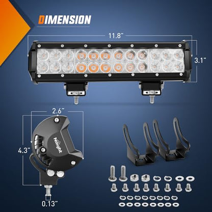 Nilight LED Light Bar 12 Inch 72W Spot Flood Combo Amber Beam Off Road Lamp Fishing Hunting Emergency Deck Work Lighting for Trucks UTV Pick-up Van Boat Tractor - color: Amber