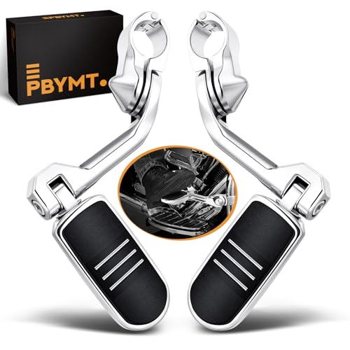 PBYMT Highway Pegs Long Angled 304 Stainless Steel, Highway Footpegs Footrest Fit For 1''&1.25''(25/32mm) Crash Bars Compatible with Harley Davidson Touring Chrome - color: CHROME, size: LONG