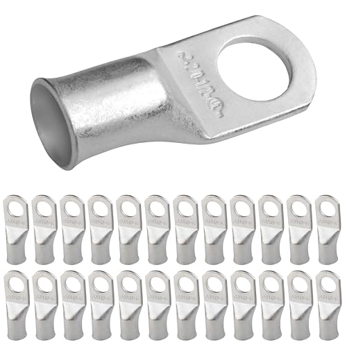 SELTERM 25pcs 2/0 AWG 1/2" Stud Marine Grade Tinned Copper Battery Cable Lugs, 00 Gauge Ring Terminals, UL Wire Lugs Electrical Cable Ends, Terminal Connectors - color: Tinned Copper Lugs, size: 2/0 Awg - 1/2" (M12) Ring