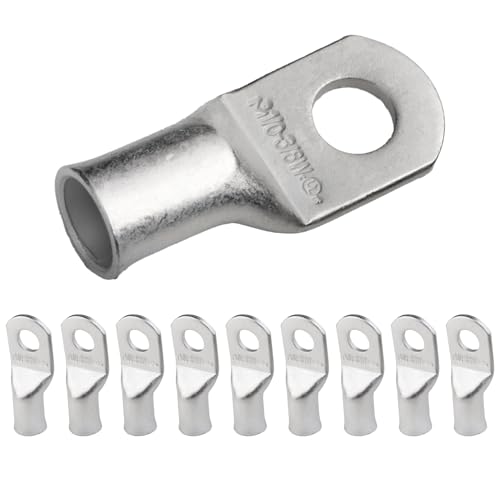 SELTERM 10pcs 1/0 AWG-3/8" Stud (Wide Pad) Tinned Copper Wire Lugs, Heavy Duty Battery Cable Ends,0 Gauge Ring Terminals, UL Battery Lugs Marine Grade Copper Eyelets Battery Terminal Connectors - color: Tinned Copper Lugs, size: 1/0 Awg - 3/8" (M10) Ring
