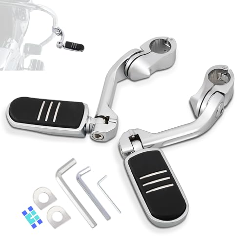1.25" (32mm) Adjustable Highway Foot Pegs w/Long Extended Angled Mounts for Harley Davidson Touring Street Glide/Road Glide/Electra Glide/Road King Motorcycle w/1-1/4" Crash Bar,CHROME#1