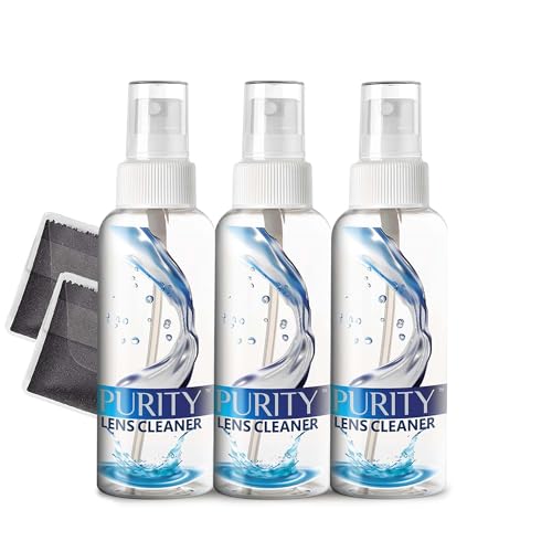Purity Eyeglass Lens Cleaner Kit - 3 x 2oz Travel Size Lens Cleaner Spray Bottle + 2 Microfiber Cleaning Cloths - Safe for All Lenses (AR Coated Included), Eyeglasses and Screens - Clear - style: 5 Piece Set - 3 (2oz Lens Spray) + 2 (Microfiber Cloth)