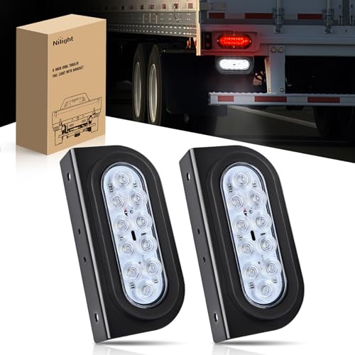 Nilight 6 Inch Oval Trailer Tail Light with Flush Mount Grommets Plugs w/Mounting Brackets 2PCS White Waterproof Reverse Back Up Lights for RV Truck - color: 2Pcs White Trailer Lights+Brackets