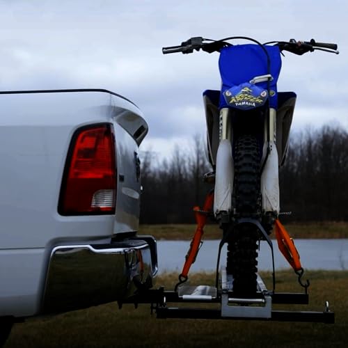 Black Widow Motorcycle Hitch Carrier with Wheel Chock & Ramp, 400 lb Capacity Anti-Rattle – Lightweight Aluminum Dirt Bike Transport Platform with Secure Mounting – Fits 2" Receiver - style: Single Bike with Wheel Chock