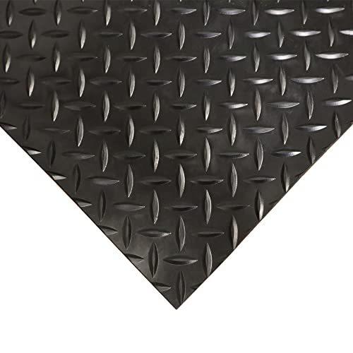 Rubber-Cal Diamond-Plate Rubber Flooring Roll - 3 mm x 4 ft x 2.5 ft Roll - Black - size: 30"L x 48"W x 0.1"Th