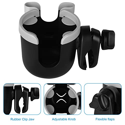 Accmor Stroller Cup Holder with Phone Holder, Bike Cup Holder, Universal Cup Holder for Uppababy Nuna Doona Strollers, 2-in-1 Cup Holder for Walker, Wheelchair, Scooter - color: Mix Grey