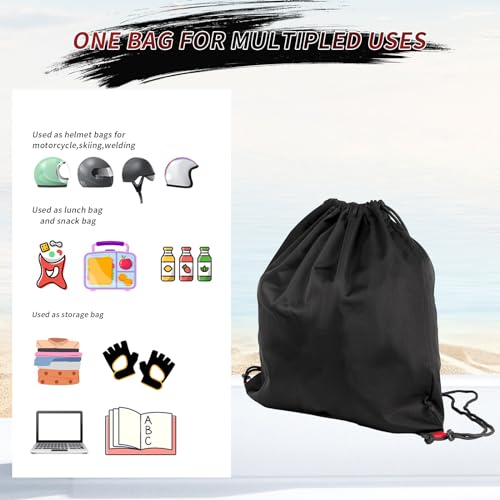 Motorcycle Helmet Bag, Drawstring Helmet Storage Bag Large Capacity For Ski Snowmobile Bicycle Welding Sports Riding Dirt Bike Motocross Cycling ATV UTV Helmet Lightweight (Black)