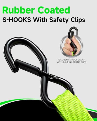 Retractable Ratchet Straps 4-Pack, 1” x 10ft Self Retracting Tie Down Straps with 1,650lb Break Strength, Auto Cargo Straps for Motorcycle, Kayak, ATV, Truck Bed & Cargo Transport (Green) - color: Black Green