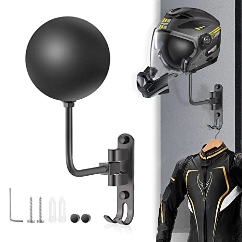 Motorcycle Helmet Holder Wall Mount 180 Degree Rotation Metal Bike Helmet Rack Mount Bicycle Helmet Display Stand Hanger with 2 Hooks Accessories for Motorcycle Baseball Rugby Helmet - Gray, 1 Pcs - color: Gray(1pcs)