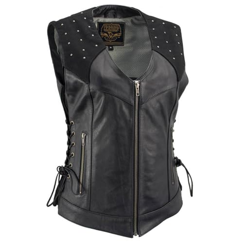 Milwaukee Leather Women's Classic Biker Vest - Premium Leather, Zipper Front, Concealed Carry, Rider Fit Design - color: Black-black, size: Medium