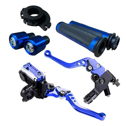 Motorcycle Brake Lever 7/8“ 22mm Motorcycle Handlebar Brake Master Cylinder Clutch Levers Left & Right Set + Hand Grips + Handlebar Ends Set for Harley Honda Kawasaki Suzuki Yamaha (Blue) - color: Blue-Set
