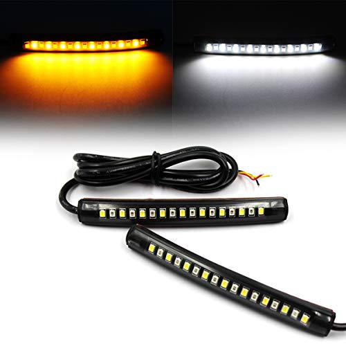 FXC 2x Universal Flexible LED Turn Signal Tail Brake License Plate Light Integrated for Motorcycle Bike ATV Car RV SUV, Brake/Running Tail Light(2Pack) (Amber White) - color: Amber White