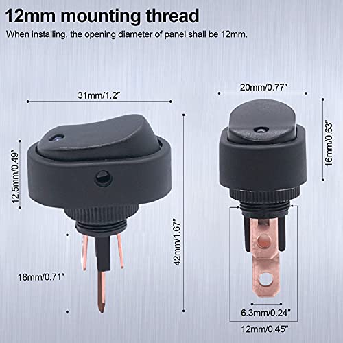 Twidec/5Pcs LED Lighted Rocker Switch Toggle 12V 30A SPST 3 Pin On-Off Blue Round Dot Switch for Car Boat Marine ASW-20D-BU - color: Blue LED-Oval Shaped