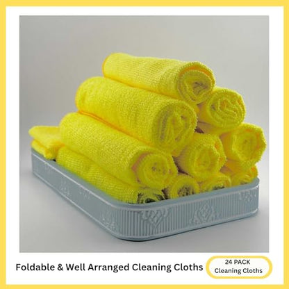 Microfiber Cleaning Cloth for Kitchen & households, Towels for Cars. (300gsm) (Pack of 24 Yellow) - color: Yellow