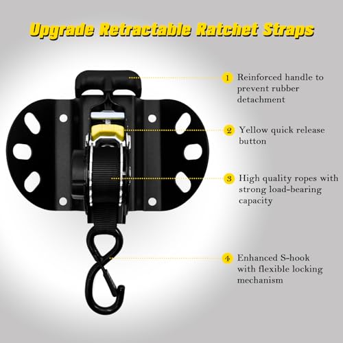 Retractable Ratchet Straps for Ford F-150 2015-2025 | Locking S-Hook Truck Bed Tie Downs Heavy Duty Bed Mounted Ratchet With Safety Lock No Drill Install Auto-Retract Tie Downs - size: F150