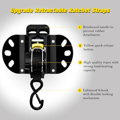 Retractable Ratchet Straps for Ford F-150 2015-2025 | Locking S-Hook Truck Bed Tie Downs Heavy Duty Bed Mounted Ratchet With Safety Lock No Drill Install Auto-Retract Tie Downs - size: F150