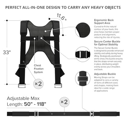X-Protector Moving Straps - 2 Pairs - Lifting Straps for 2 Movers - Move Furniture Easily and Safely - Perfect for Lifting and Moving Heavy Objects! (with Back Support) - style: Moving Straps (With Back Support, Black)