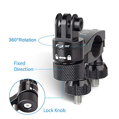 HSU Bike Handlebar Mount for GoPro, 360° Rotation Seat Post, 0.6-1.3inch Go Pro Motorcycle Mount Compatible with Hero 13/12/11/10/9/8/7/6, DJI Osmo Action AKASO and Other Action Cameras (Black) - color: Black