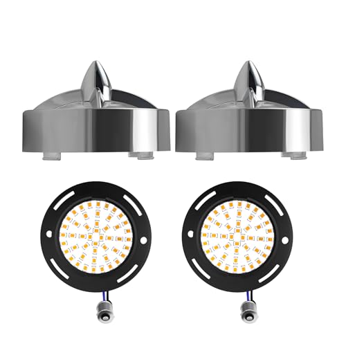Motorcycle LED Turn Signals With 3 1/4" Clearf Lens Covers 2 Pack, 1156 Signal Contact Amber Turning Light Lamp Universal Fit Harley Softail Road King Street Glide Ultra Classic Accessories - color: 3 1/4" round Clear lenses with 1156 LED