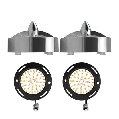 Motorcycle LED Turn Signals With 3 1/4" Clearf Lens Covers 2 Pack, 1156 Signal Contact Amber Turning Light Lamp Universal Fit Harley Softail Road King Street Glide Ultra Classic Accessories - color: 3 1/4" round Clear lenses with 1156 LED