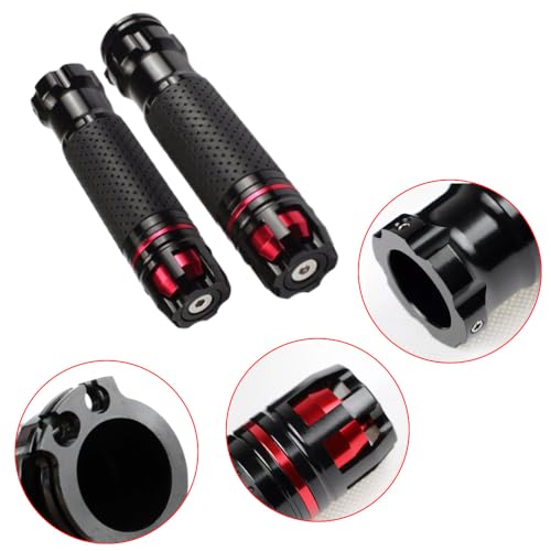 Riloer Motorcycle Handlebar, Non-Slip Hand Grips, Compatible with Motorcycles with 7/8 inch (22MM) Handlebars, 2 PC - color: Black and Red