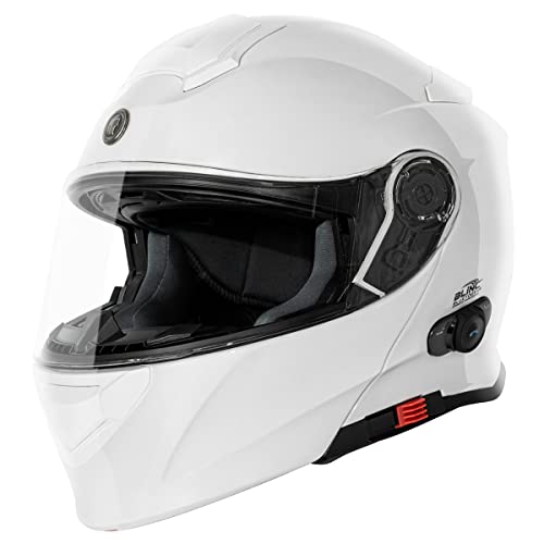 TORC T28B Blinc Wireless Integrated Modular Full Face Motorcycle Helmet - color: Gloss White, size: X-Small