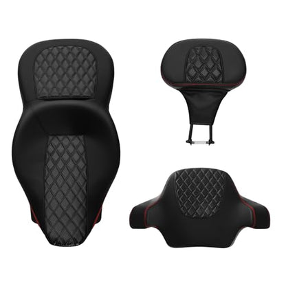 SLMOTO Hammock Passenger Seat Driver Brackrest Wrap Around Backrest Pad fit for Harley Touring Road King Street Glide Road Glide Electra Glide 2014-2023 2 Up Seat Black Red - color: B Style G Black Red + Passenger Backrest