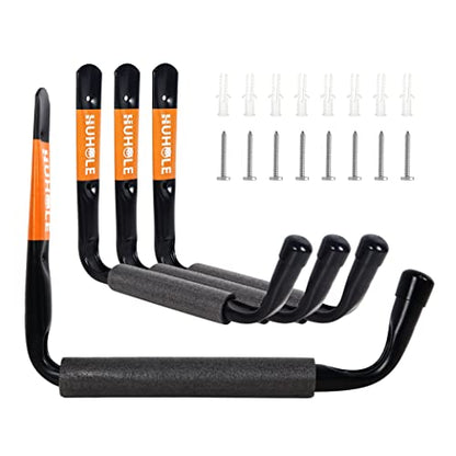 HUHOLE 4 Pack 13.6 Inch Jumbo Garage Storage Hooks | Wall Mount Hangers with 70 lb Capacity for Kayak, Ladders, Canoes, Snowboards, Folding Chairs, Paddleboards and Surfboards - size: 13.6" Ski Board Hanger