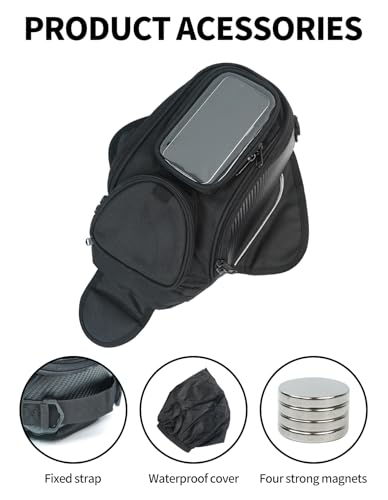 Motorcycle Tank Bag Universal Waterproof Oxford Fabric with Strong Magnetic，Magnetic Tank Bag, fits Harley Davidson, Indian, Honda, Yamaha, Suzuki and more - size: 6L