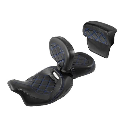 SLMOTO Motorcycle Low-Profile Passenger Rieder Seat, Rider Sissy Bar Backrest Pad Passenger Sissy Bar For Harley Touring CVO Road King Street Glide Road Glide Electra Glide 2014-2023 Black Blue - color: Style B Blue Seat+Rider Backrest + SP