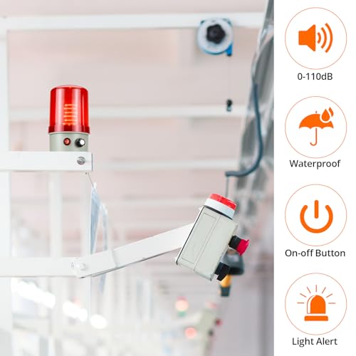 QWORK Industrial LED Rotating Warning Light, 110V AC Red Beacon Strobe for Public Emergency Alarms, Safety Siren Adjustable Volume