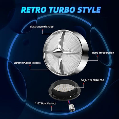 Motorcycle LED Turn Signals With 3 1/4" Clear Lens Covers 2 Pack, 1157 Dual Contact Front Rear White Amber Lights Custom Turbo Lamps Universal Fit Harley Ultra Classic Electra Glide Road King - color: 3 1/4" round Clear lenses with 1157 LED