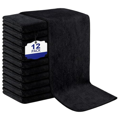 Puomue Black Salon Towels, Super Soft and Absorbent Microfiber Hair Towel for Salon, Bath, Spa, Pool and Home, 27 inch X 16 inch (Black - 12 Pack) - color: Black - 12 Pack