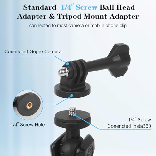 Camera Mount with 360°Dual Ball Head, Motorcycle Handlebar Mounting Bundle Kit for lnsta360 X5/X4/X3/X2/Gopr01/4-20 & Tripod Adapter, Action Camera Mount Adapter for M6 Hole Base,75017 - style: M6 Action Camera Mount Kit