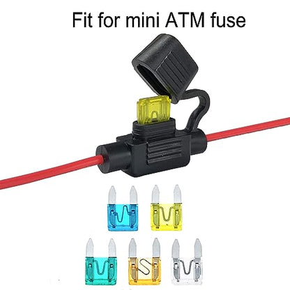 Waterproof Inline Automotive Fuse Holder 5 Pack for Mini Fuse, UL1015 16 Gauge AWG Wire 12 Inches, Fit for Mini Blade Fuse