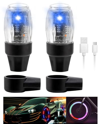 2 PCS Tire Valve Light Colorful LED Car Wheel Lights Waterproof Flash Lantern Tire Valve Stem Cap Lamp Automotive Decoration Accessories for SUV Truck Motorcycle Bike Bicycle (2 Blue) - color: 2 Blue