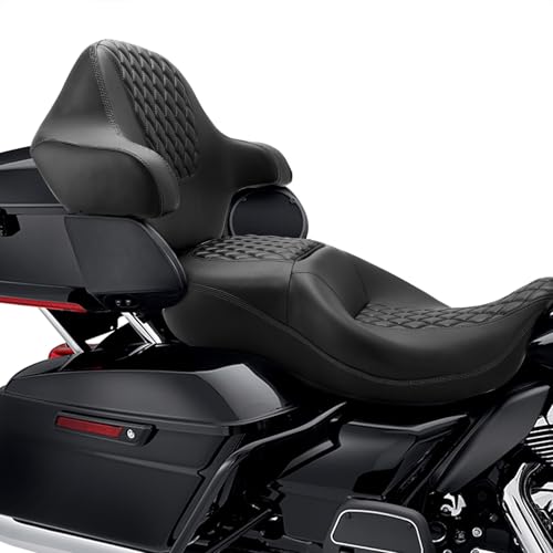 SLMOTO Hammock Rider Seat Driver Brackrest Wrap Around King Trunk Backrest Pad fit for Harley Touring Road King Street Glide Road Glide Electra Glide 2014-2023 2 Up Seat Black - color: B Style G Black Red + 2 Backrest