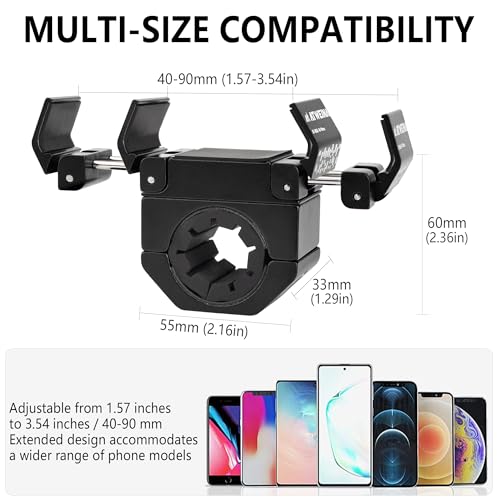 Bike Handlebar Mounts for 4.5-7.1 Phones (Black) | 360 Degrees Rotate Aluminum Alloy Frame Half-Enclosure Design - color: Black