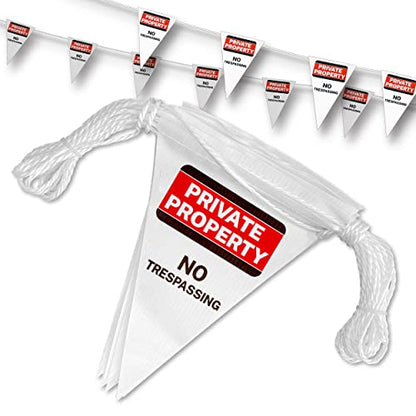 "Private Property No Trespassing" Innovative Printed White Pennant Banner Flag, 37t Length - OSHA Certified - size: 7"x10"x37Ft, style: White Warning