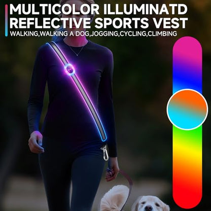 Reflective Sash for Walking at Night, Led Reflective Running Belt for Women & Men, Rechargeable High Visibility Safety Reflective Gear, Adjustable Light Reflector Vest Wear for Cycling Jogging