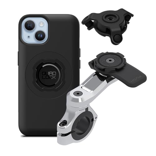 Quad Lock Motorcycle Handlebar Phone Mount PRO Chrome with Vibration Dampener and MAG Phone Case for iPhone 14 - size: iPhone 14