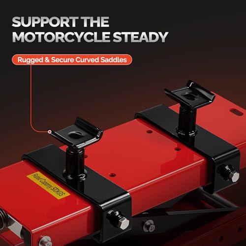 TUFFIOM 1100LBS Motorcycle Scissor Lift Jack, Height Adjustable with Safety Pin & Support Saddles, Foldable Motorcycle Center Stand for Dirt Bike ATV, Red - size: w/Support Saddles