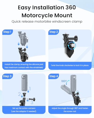 Motorcycle Windshield Clip Camera Mount for Insta360 X5/X4/X3 for GoPro for DJI Osmo Action Motorcycle Mount Clamps for Insta360 X5 Accessories