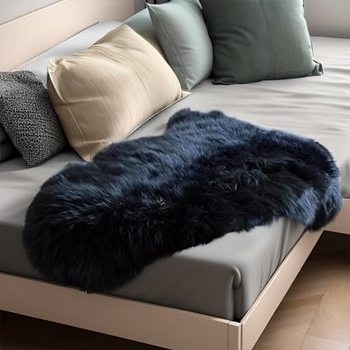 AOGELAN Black Fluffy Fluffy Shaggy Fur Area Rug, Fuzzy Genuine Sheepskin Rug, Soft Fur Pup Carpet, Chair Sofa Seat Cover(Black, Single Pelt/2FT*3FT) - color: Black, size: 2' x 3' (Single Pelt)