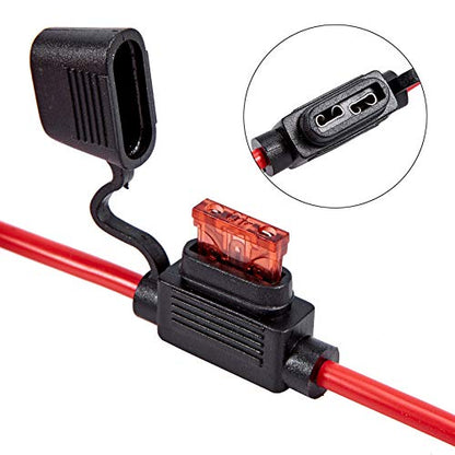 FEBRYTOLD 10 Gauge Inline Fuse Holder - Waterproof Pigtail Fuse Relay with 2 Pack 30AMP & 40AMP Blade Fuses for Car, Truck, Boat & Motorcycle